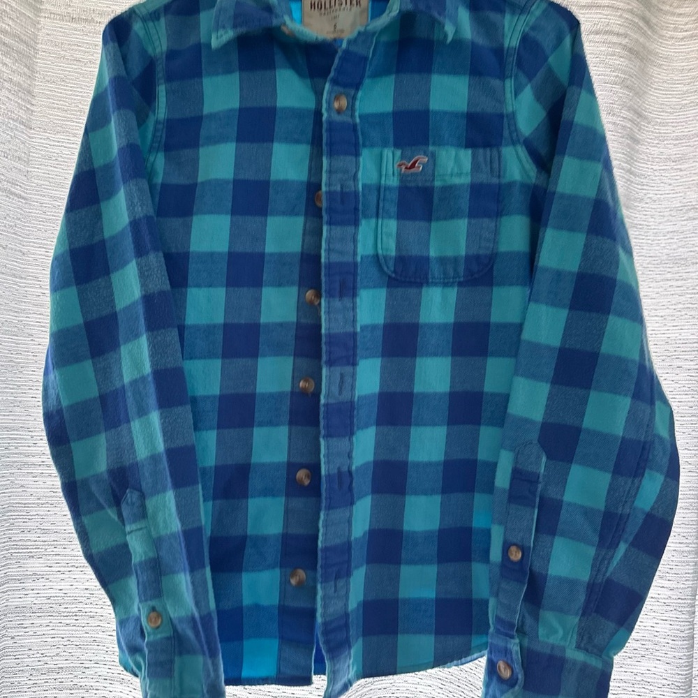 Hollister Teal and Navy Checkered Shirt